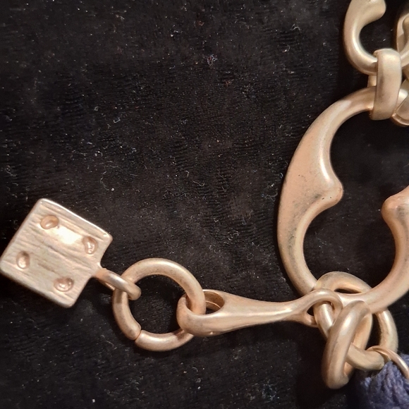 Vintage Gold and Navy Blue Statment  Tassel Necklace chunky accents.38 In Long - Picture 8 of 10